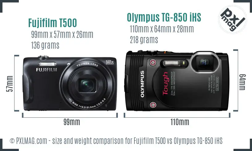 Fujifilm T500 vs Olympus TG-850 iHS size comparison Fujifilm T500 vs Olympus TG-850 iHS size comparison