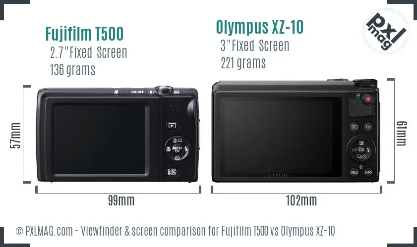 Fujifilm T500 vs Olympus XZ-10 Screen and Viewfinder comparison