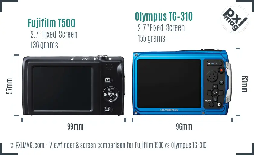Fujifilm T500 vs Olympus TG-310 Screen and Viewfinder comparison Fujifilm T500 vs Olympus TG-310 Screen and Viewfinder comparison