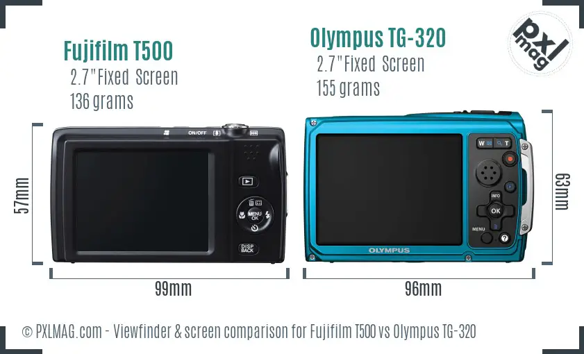 Fujifilm T500 vs Olympus TG-320 Screen and Viewfinder comparison