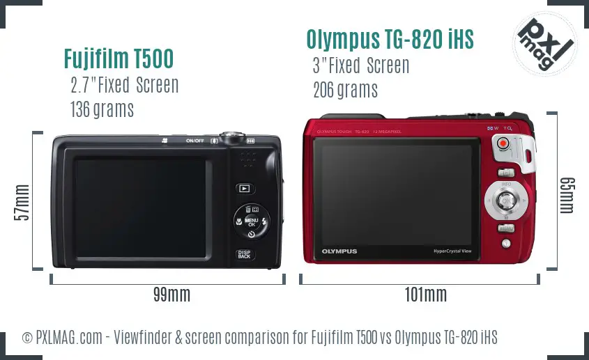 Fujifilm T500 vs Olympus TG-820 iHS Screen and Viewfinder comparison Fujifilm T500 vs Olympus TG-820 iHS Screen and Viewfinder comparison