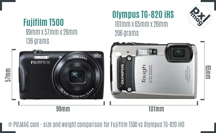 Fujifilm T500 vs Olympus TG-820 iHS size comparison Fujifilm T500 vs Olympus TG-820 iHS size comparison
