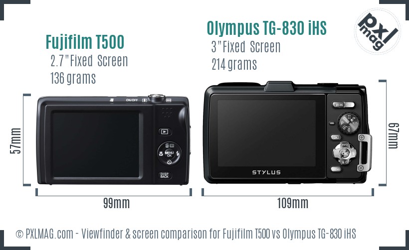 Fujifilm T500 vs Olympus TG-830 iHS Screen and Viewfinder comparison