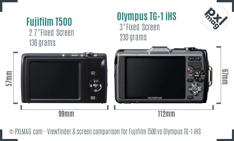 Fujifilm T500 vs Olympus TG-1 iHS Screen and Viewfinder comparison