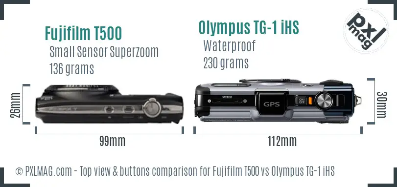 Fujifilm T500 vs Olympus TG-1 iHS top view buttons comparison
