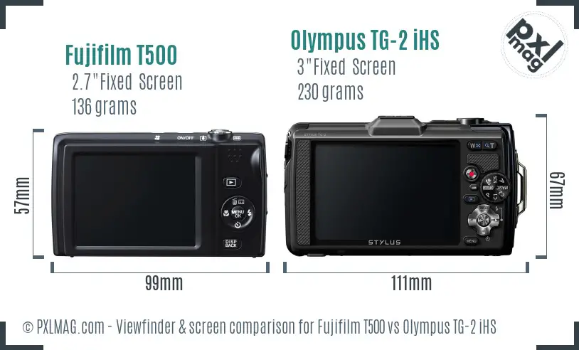 Fujifilm T500 vs Olympus TG-2 iHS Screen and Viewfinder comparison