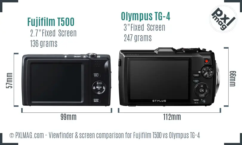 Fujifilm T500 vs Olympus TG-4 Screen and Viewfinder comparison