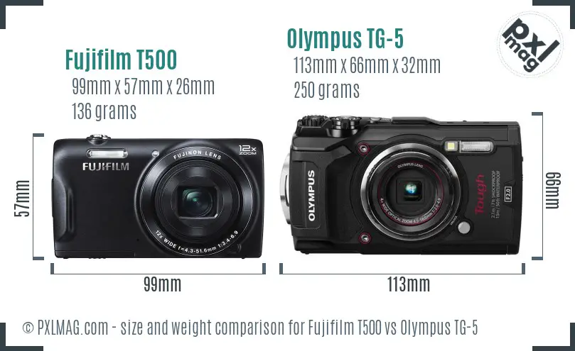 Fujifilm T500 vs Olympus TG-5 size comparison Fujifilm T500 vs Olympus TG-5 size comparison