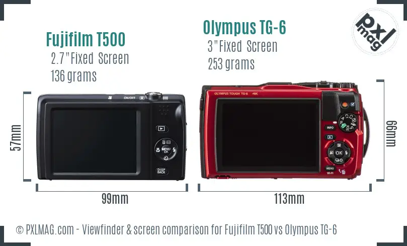Fujifilm T500 vs Olympus TG-6 Screen and Viewfinder comparison