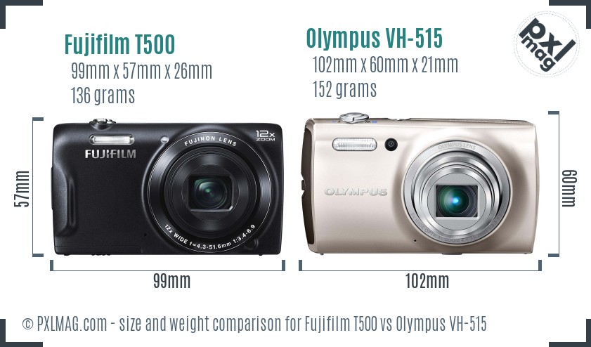 Fujifilm T500 vs Olympus VH-515 size comparison