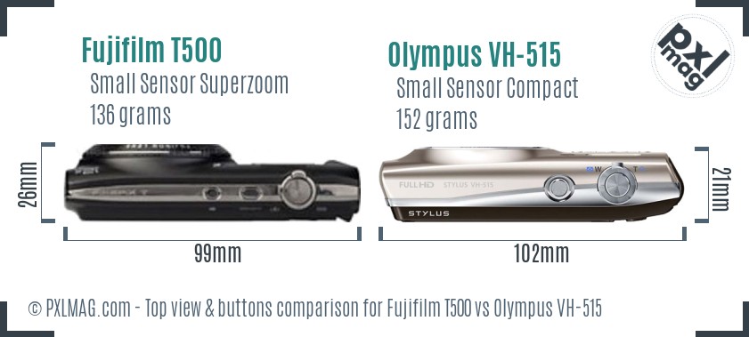 Fujifilm T500 vs Olympus VH-515 top view buttons comparison