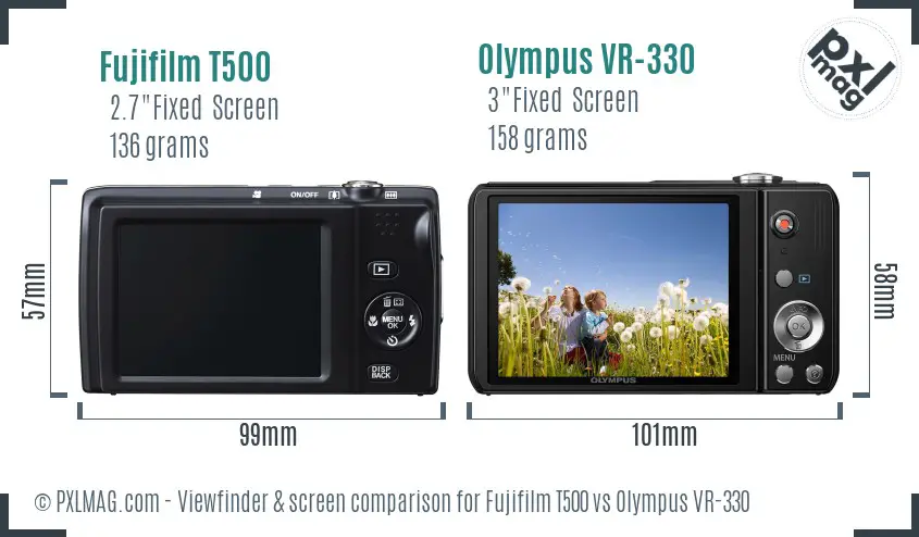 Fujifilm T500 vs Olympus VR-330 Screen and Viewfinder comparison