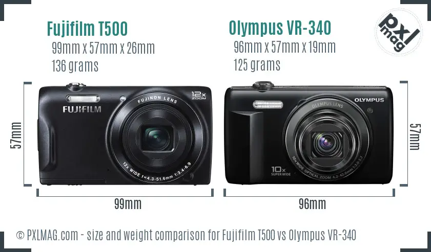 Fujifilm T500 vs Olympus VR-340 size comparison Fujifilm T500 vs Olympus VR-340 size comparison