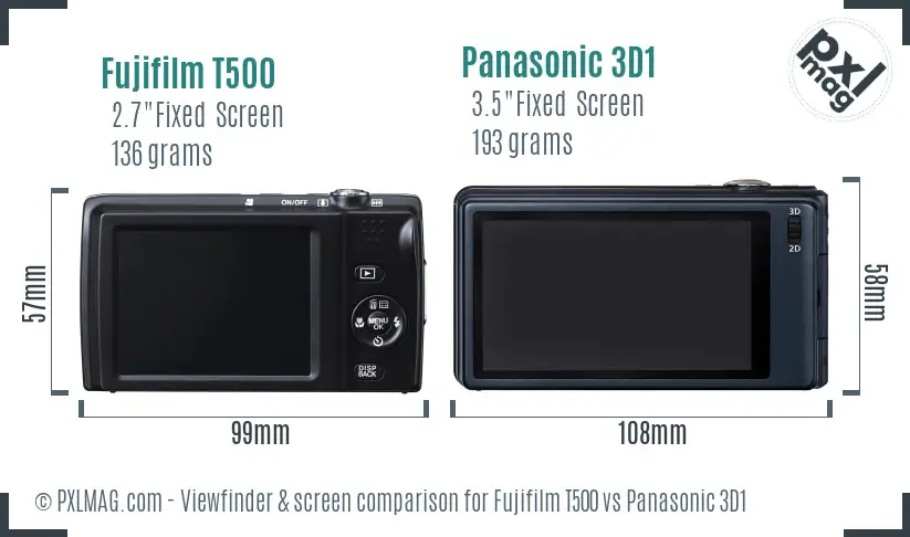 Fujifilm T500 vs Panasonic 3D1 Screen and Viewfinder comparison