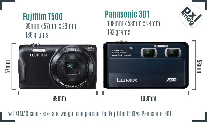 Fujifilm T500 vs Panasonic 3D1 size comparison