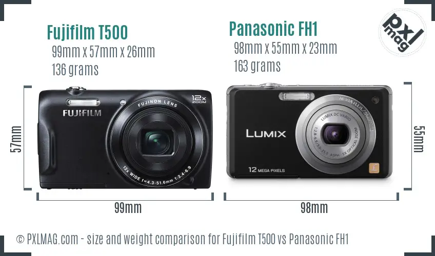 Fujifilm T500 vs Panasonic FH1 size comparison