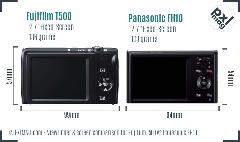 Fujifilm T500 vs Panasonic FH10 Screen and Viewfinder comparison