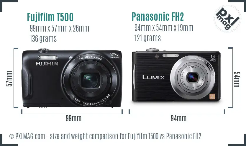 Fujifilm T500 vs Panasonic FH2 size comparison Fujifilm T500 vs Panasonic FH2 size comparison