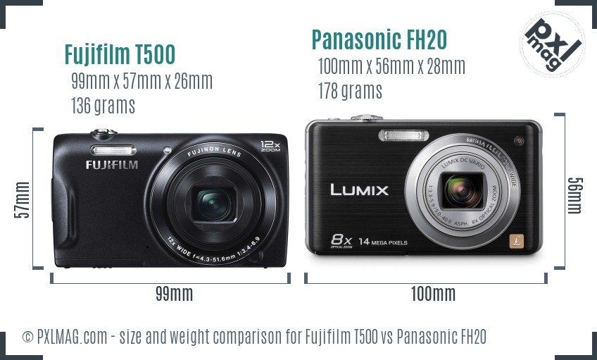 Fujifilm T500 vs Panasonic FH20 size comparison