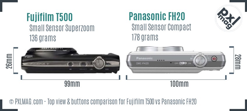 Fujifilm T500 vs Panasonic FH20 top view buttons comparison