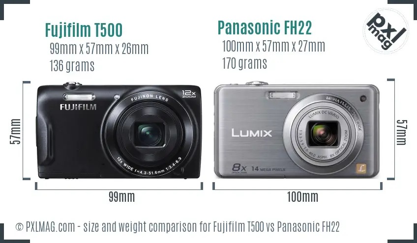 Fujifilm T500 vs Panasonic FH22 size comparison Fujifilm T500 vs Panasonic FH22 size comparison
