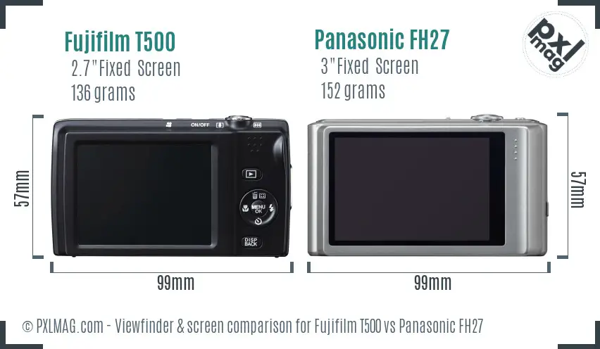 Fujifilm T500 vs Panasonic FH27 Screen and Viewfinder comparison