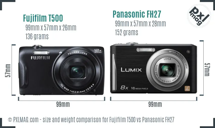 Fujifilm T500 vs Panasonic FH27 size comparison