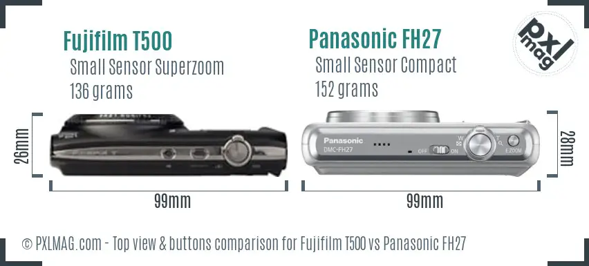 Fujifilm T500 vs Panasonic FH27 top view buttons comparison