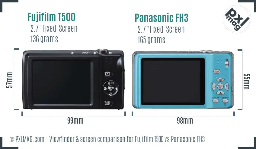 Fujifilm T500 vs Panasonic FH3 Screen and Viewfinder comparison