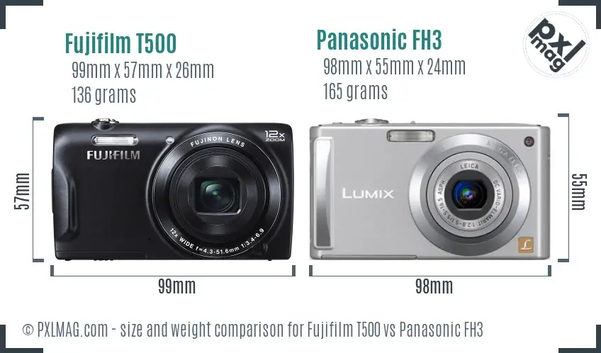 Fujifilm T500 vs Panasonic FH3 size comparison