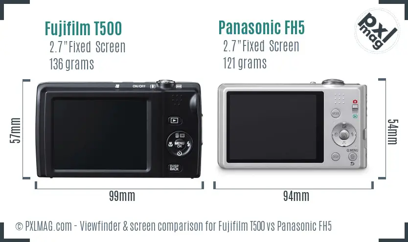 Fujifilm T500 vs Panasonic FH5 Screen and Viewfinder comparison