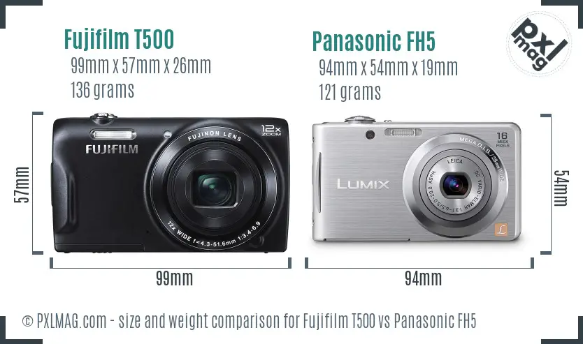 Fujifilm T500 vs Panasonic FH5 size comparison