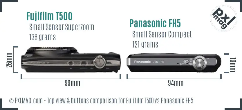 Fujifilm T500 vs Panasonic FH5 top view buttons comparison