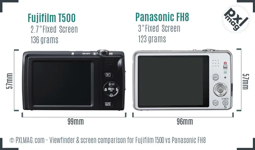 Fujifilm T500 vs Panasonic FH8 Screen and Viewfinder comparison