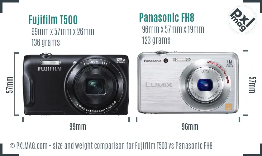 Fujifilm T500 vs Panasonic FH8 size comparison