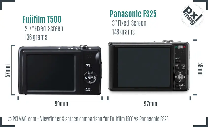 Fujifilm T500 vs Panasonic FS25 Screen and Viewfinder comparison