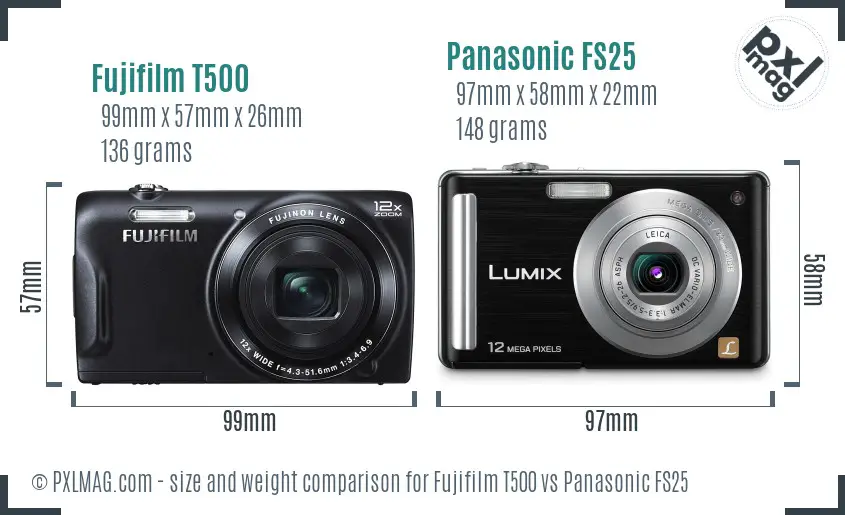 Fujifilm T500 vs Panasonic FS25 size comparison