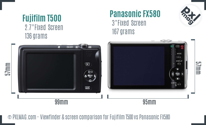 Fujifilm T500 vs Panasonic FX580 Screen and Viewfinder comparison