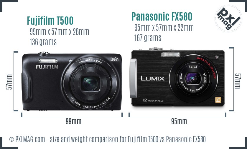 Fujifilm T500 vs Panasonic FX580 size comparison