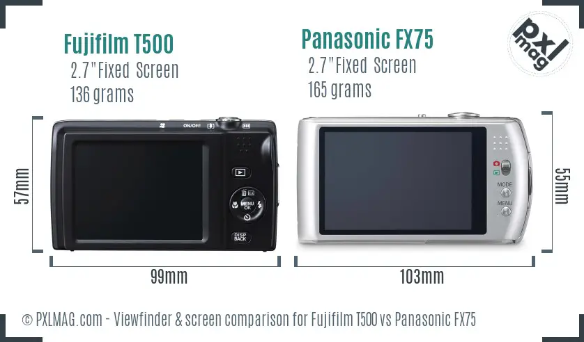 Fujifilm T500 vs Panasonic FX75 Screen and Viewfinder comparison