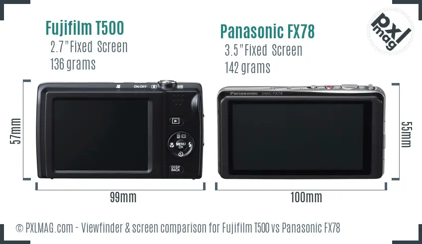 Fujifilm T500 vs Panasonic FX78 Screen and Viewfinder comparison Fujifilm T500 vs Panasonic FX78 Screen and Viewfinder comparison