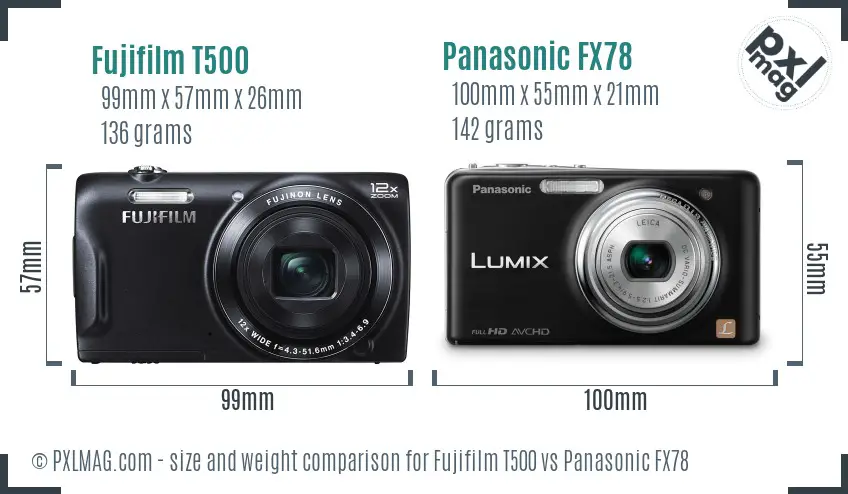 Fujifilm T500 vs Panasonic FX78 size comparison Fujifilm T500 vs Panasonic FX78 size comparison