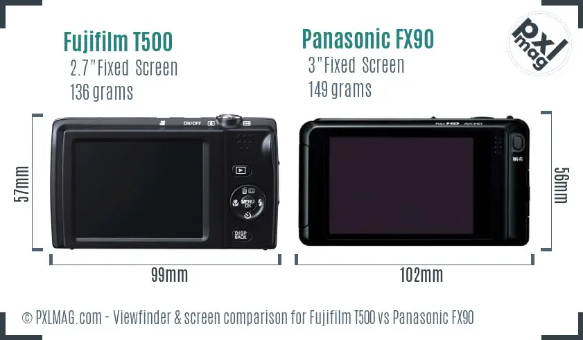 Fujifilm T500 vs Panasonic FX90 Screen and Viewfinder comparison Fujifilm T500 vs Panasonic FX90 Screen and Viewfinder comparison