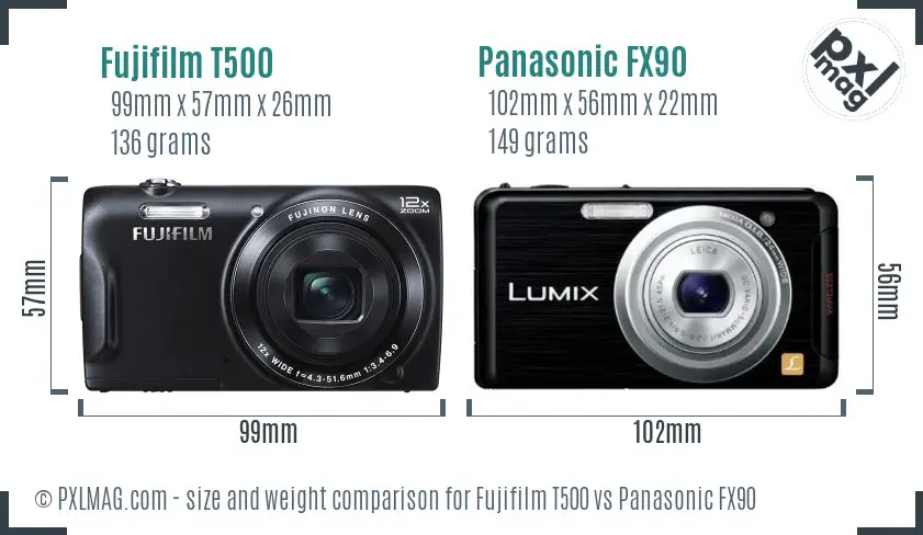 Fujifilm T500 vs Panasonic FX90 size comparison Fujifilm T500 vs Panasonic FX90 size comparison