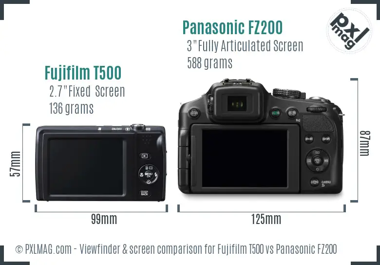 Fujifilm T500 vs Panasonic FZ200 Screen and Viewfinder comparison
