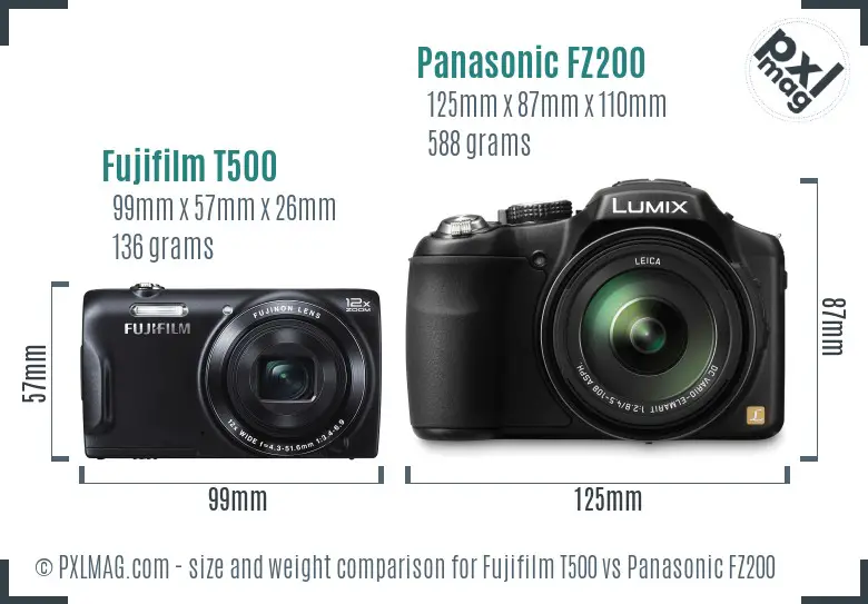 Fujifilm T500 vs Panasonic FZ200 size comparison