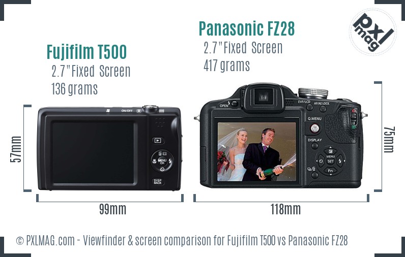 Fujifilm T500 vs Panasonic FZ28 Screen and Viewfinder comparison