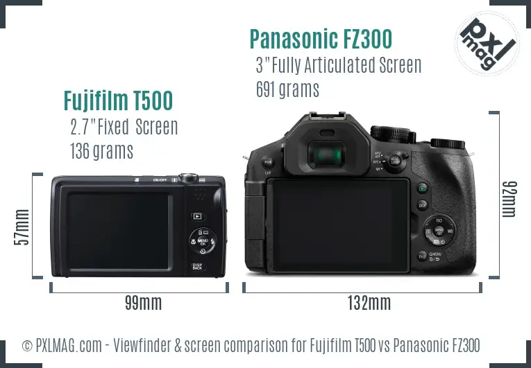 Fujifilm T500 vs Panasonic FZ300 Screen and Viewfinder comparison