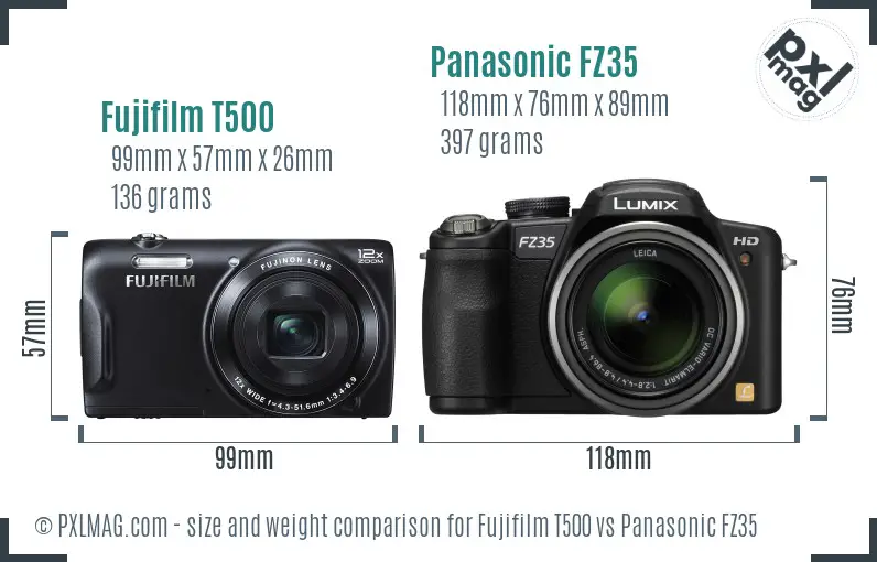 Fujifilm T500 vs Panasonic FZ35 size comparison Fujifilm T500 vs Panasonic FZ35 size comparison