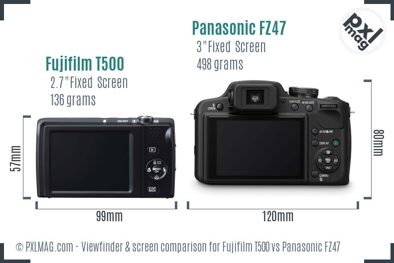 Fujifilm T500 vs Panasonic FZ47 Screen and Viewfinder comparison